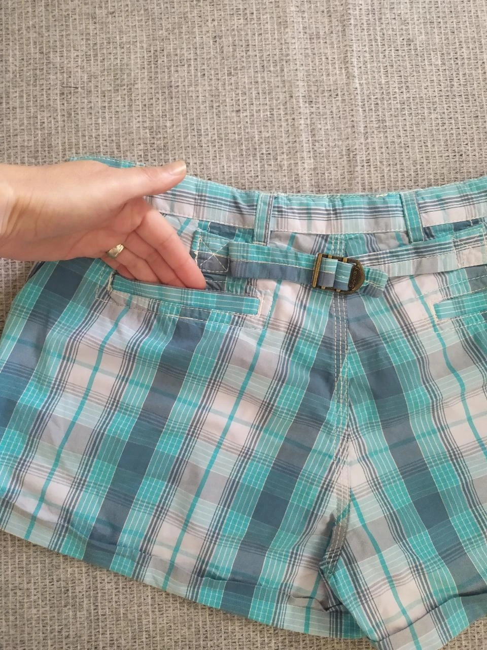 Superdry Short en Coton à Carreaux pour Femme M Turquoise Blue Y2K – photo 12